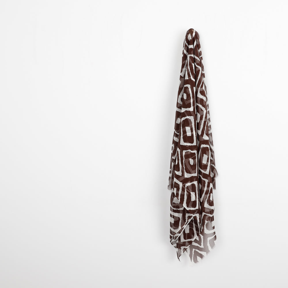 Arabesque Print Silk Crinkle Chiffon - Chocolate