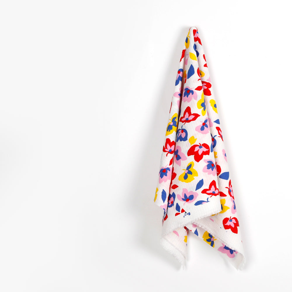 Fun Leaves Shirred Cotton - Pink Primary