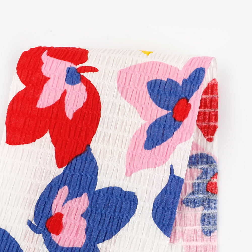 Fun Leaves Shirred Cotton - Pink Primary