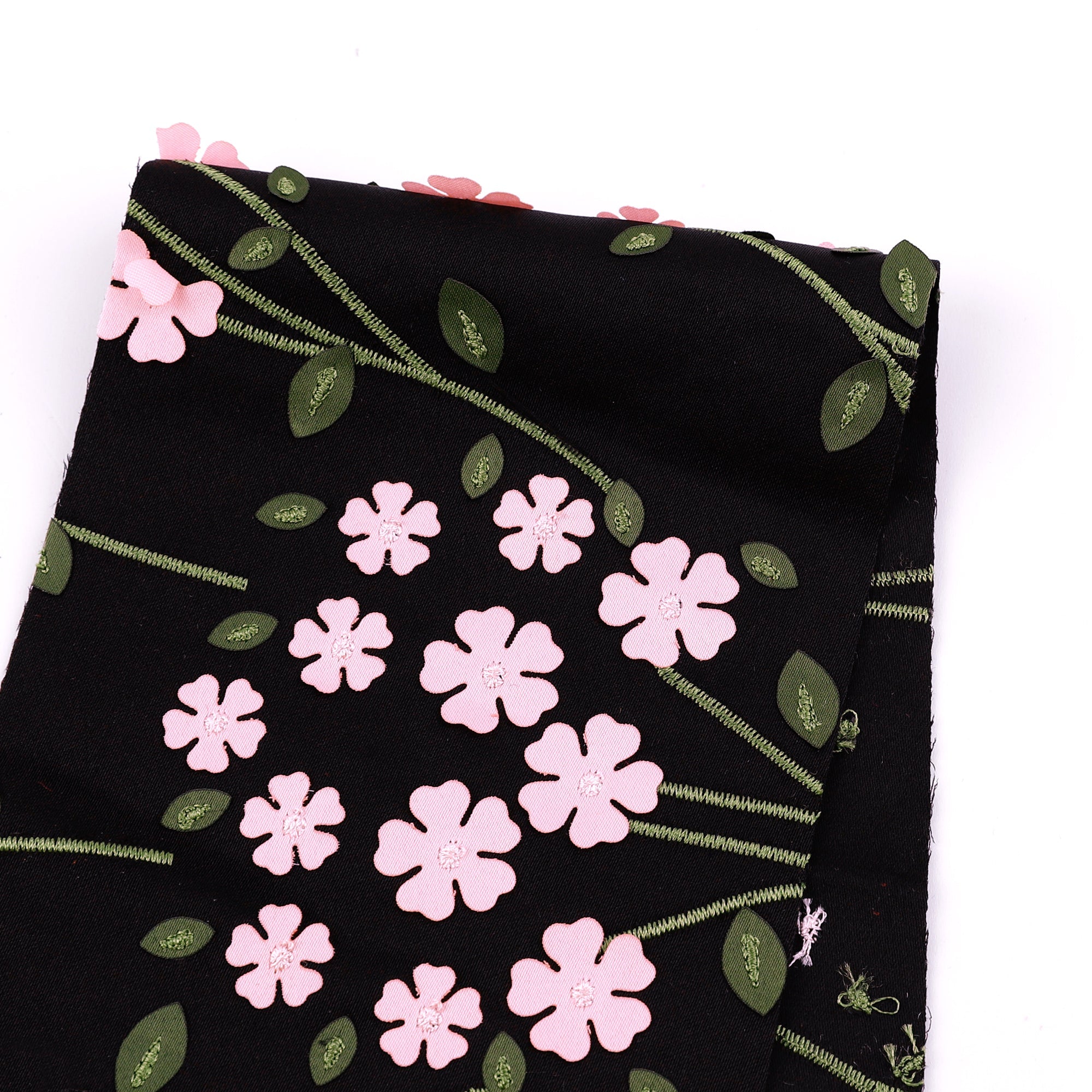 Fairy Foxglove Appliqué Satin - Black