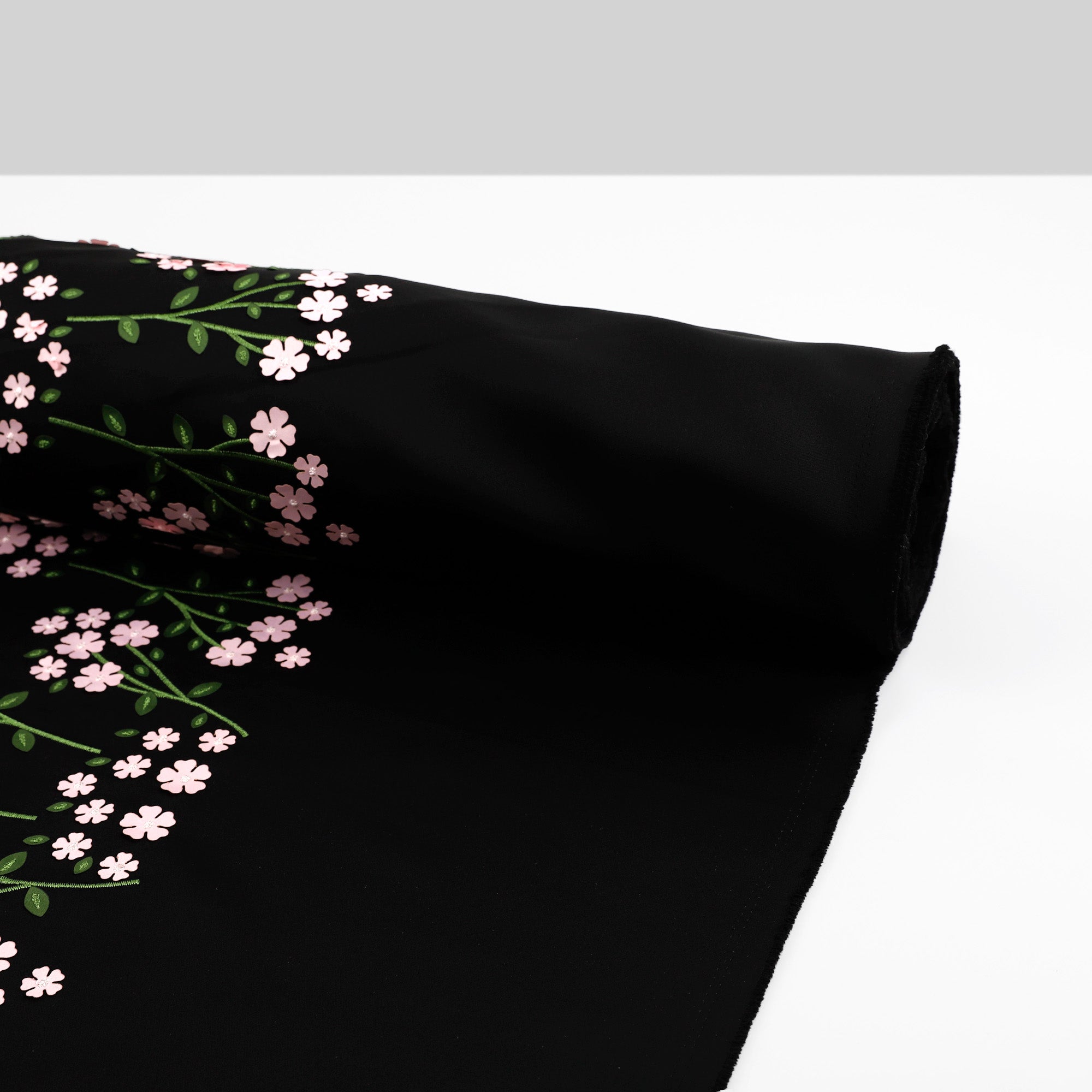 Fairy Foxglove Appliqué Satin - Black