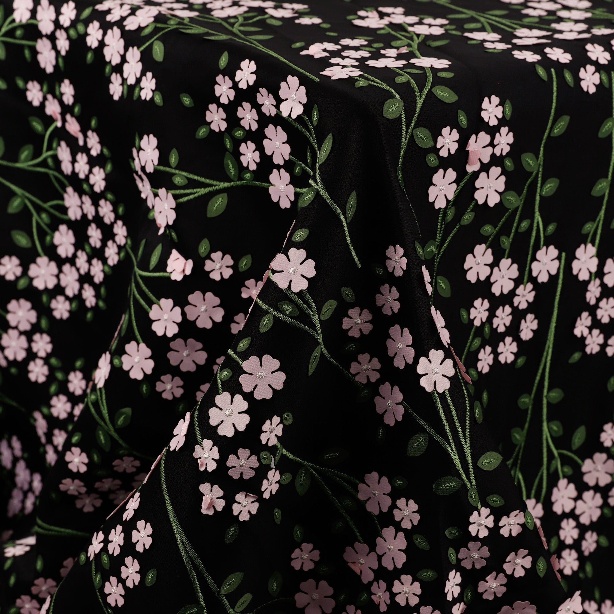 Fairy Foxglove Appliqué Satin - Black