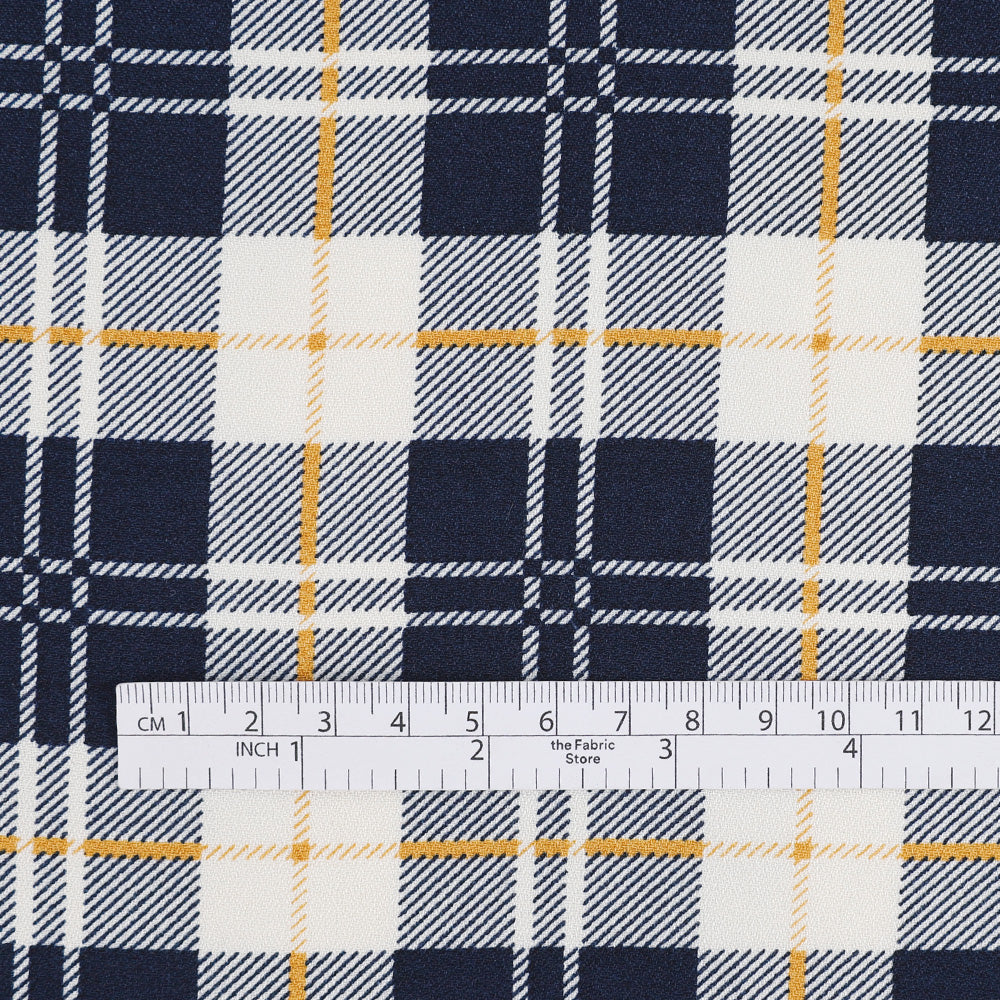 Plaid Viscose / Rayon Crepe - Ink / Ivory