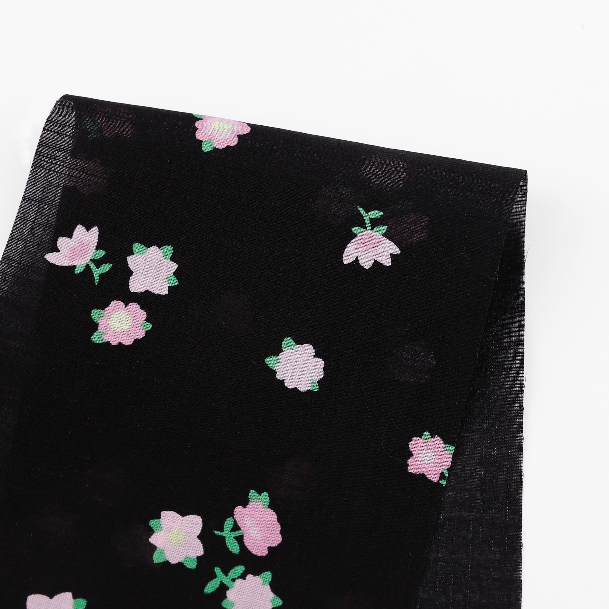 Cute Flower Slubby Cotton - Black