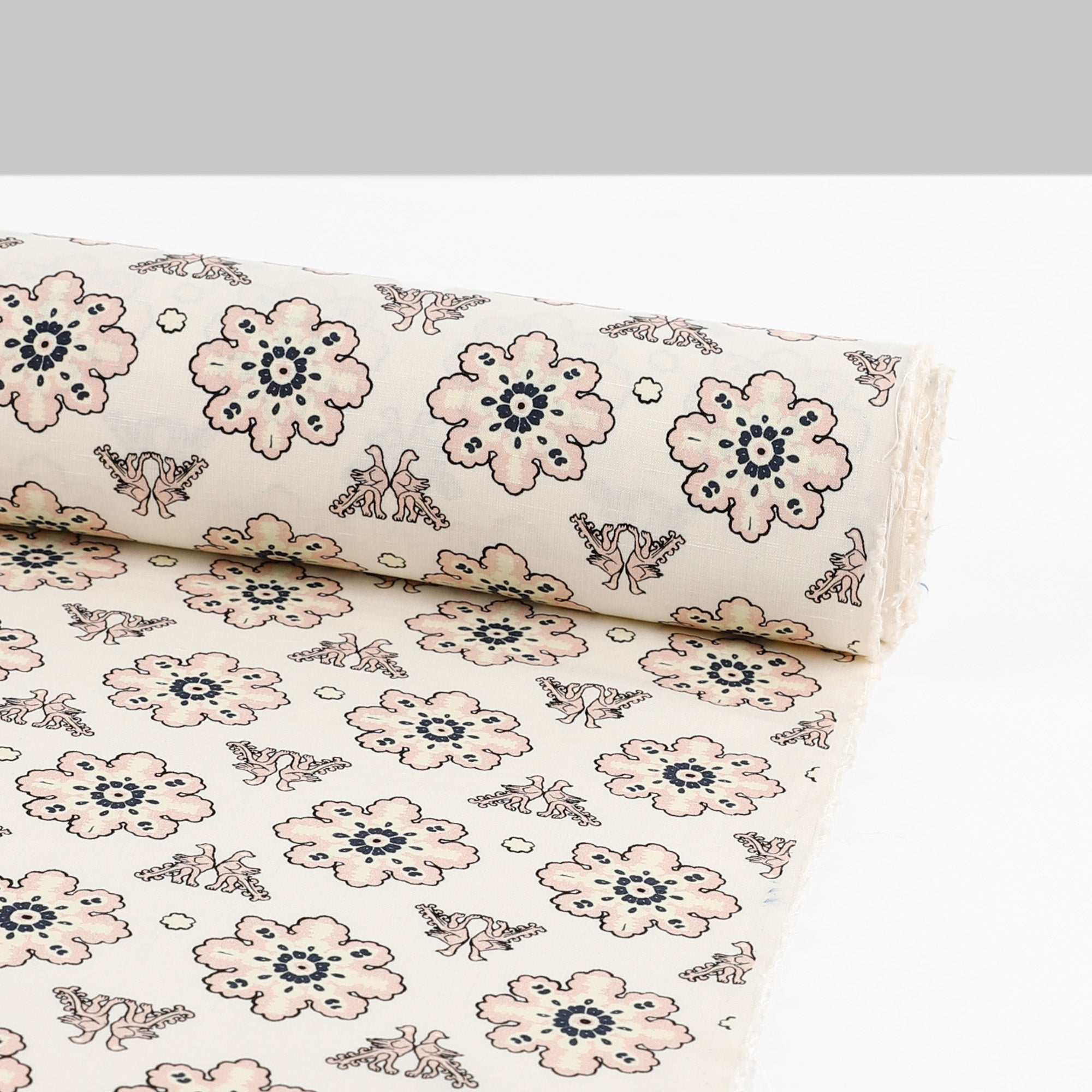 Griffin Motif Silk / Linen - Powder Pink