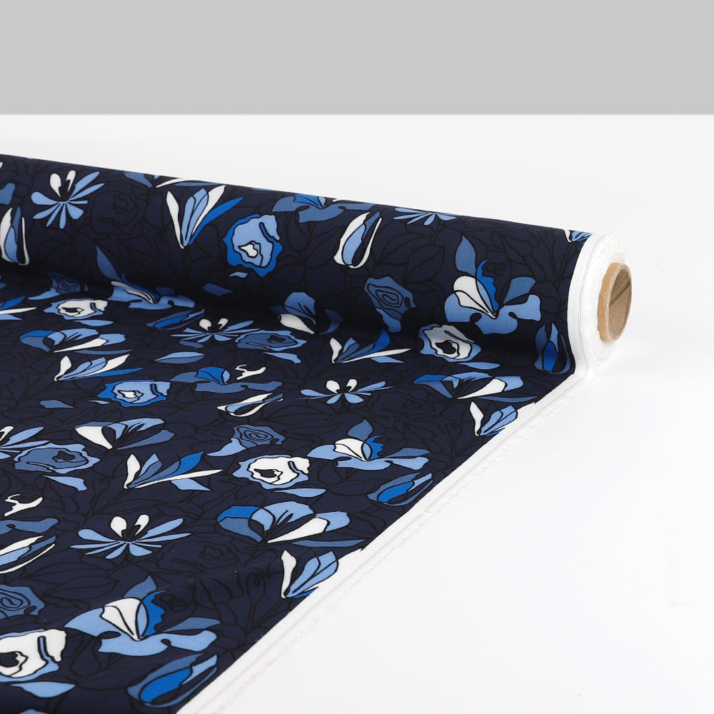 Hand-drawn Iris Viscose Challis - Midnight
