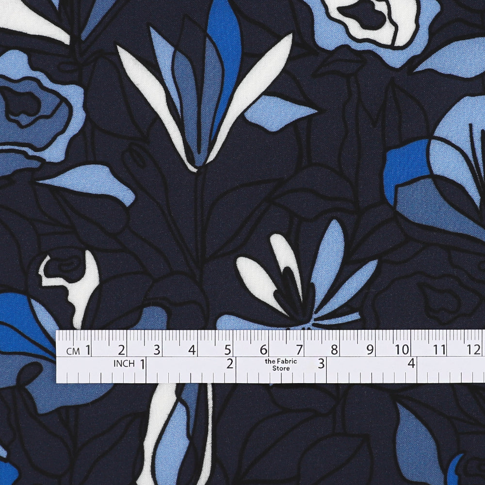 Hand-drawn Iris Viscose Challis - Midnight