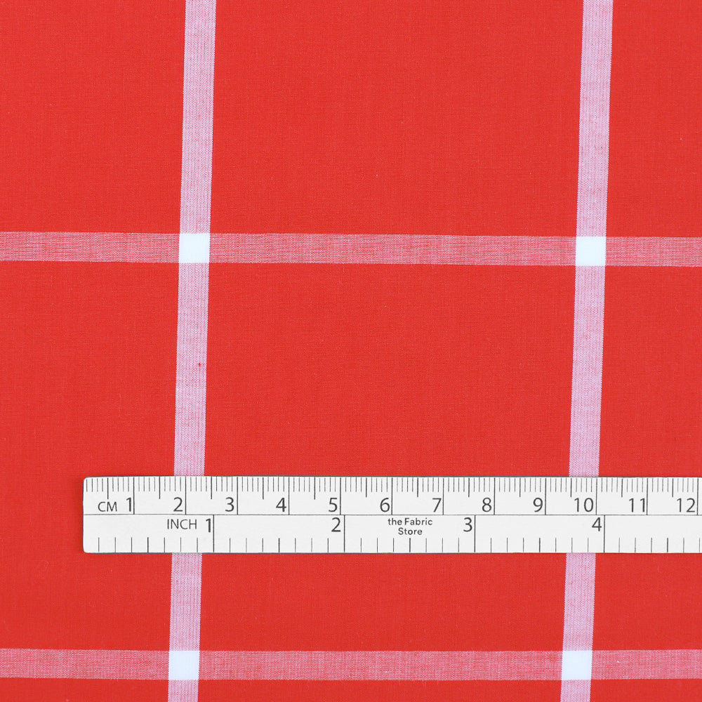 Windowpane Check Fine Cotton Shirting - Red