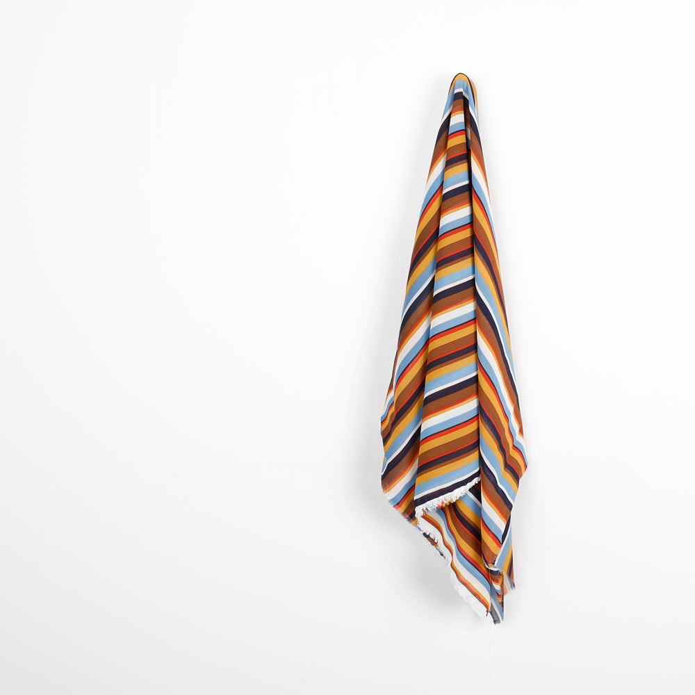 Multi Stripe Viscose Georgette - Ochre / Blue