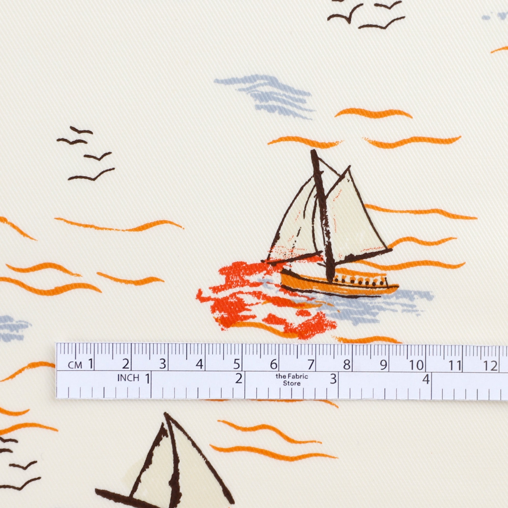 Sail Boat Stretch Cotton Drill - Cream