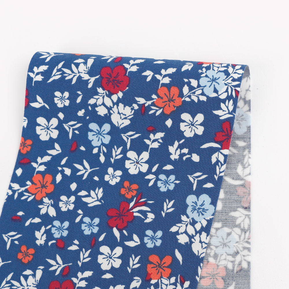 Scattered Hibiscus Cotton / Viscose - Aegean Blue