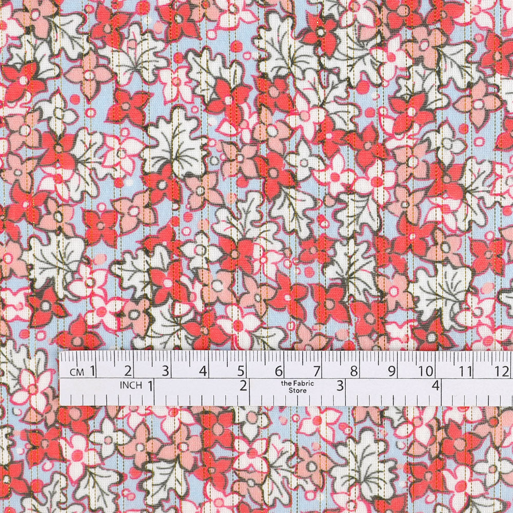 Gold Pinstripe Bunchberry Cotton Voile - Pink Mix
