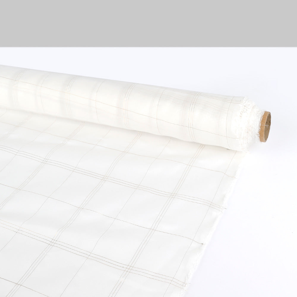 Tri Windowpane Check Silk Chiffon - Gold