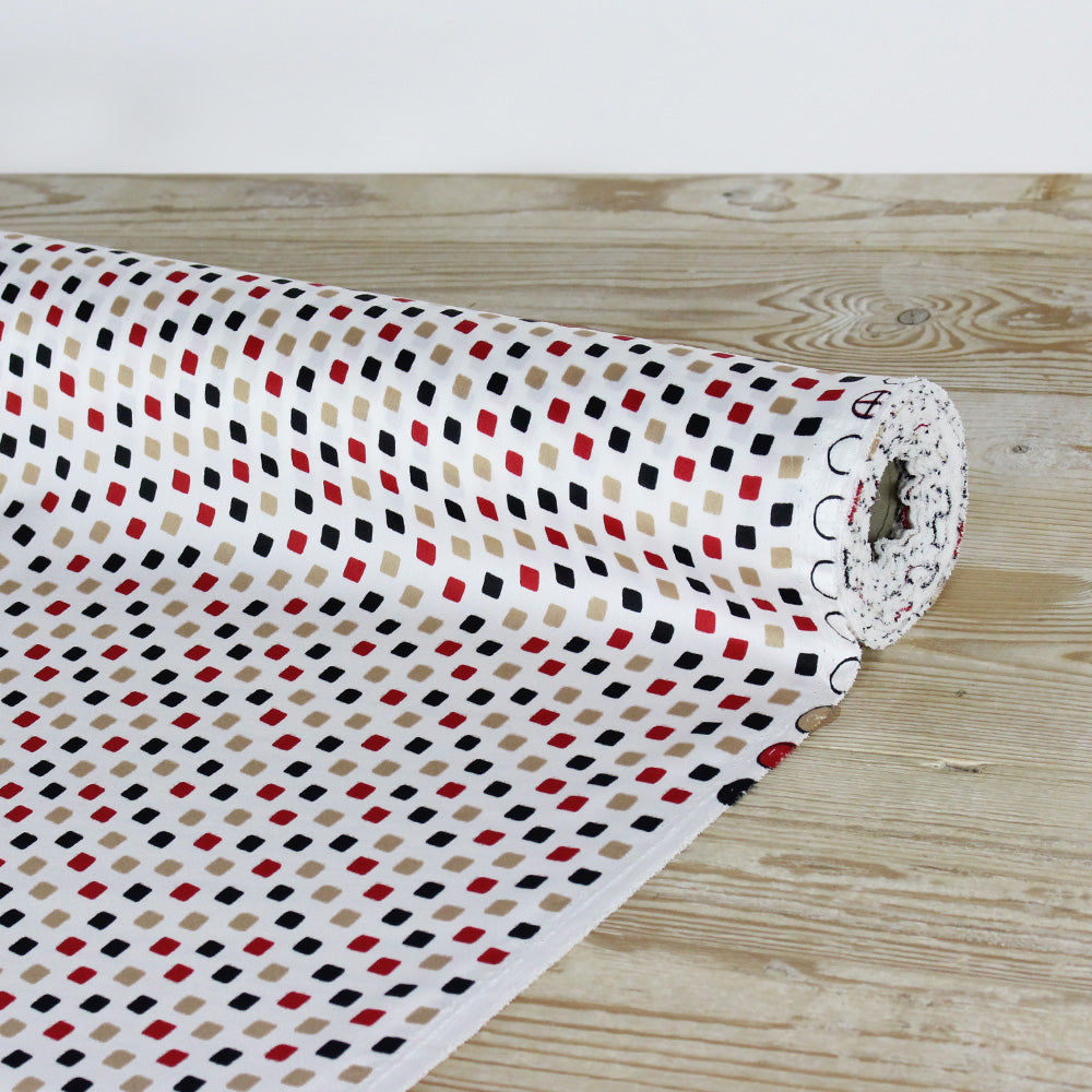 Square Print Poly Satin - Red