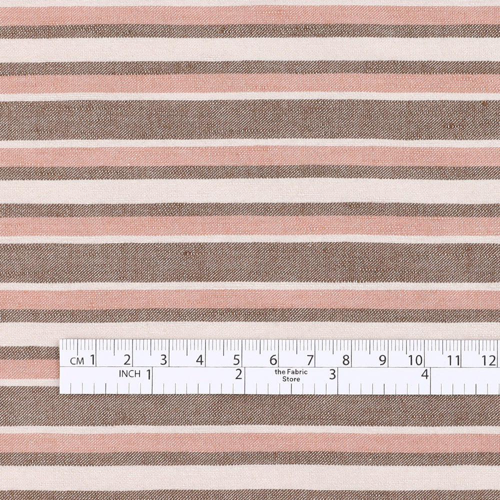 Stretch Linen Blend Twill Stripe - Choc Strawberry