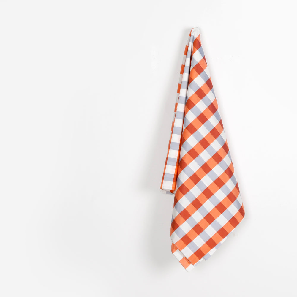 Two Tone Check Silk / Poly Shantung - Tangerine Tango
