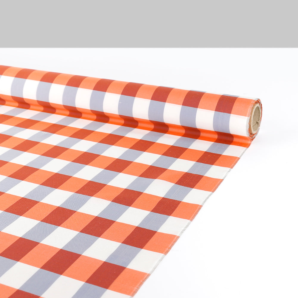 Two Tone Check Silk / Poly Shantung - Tangerine Tango