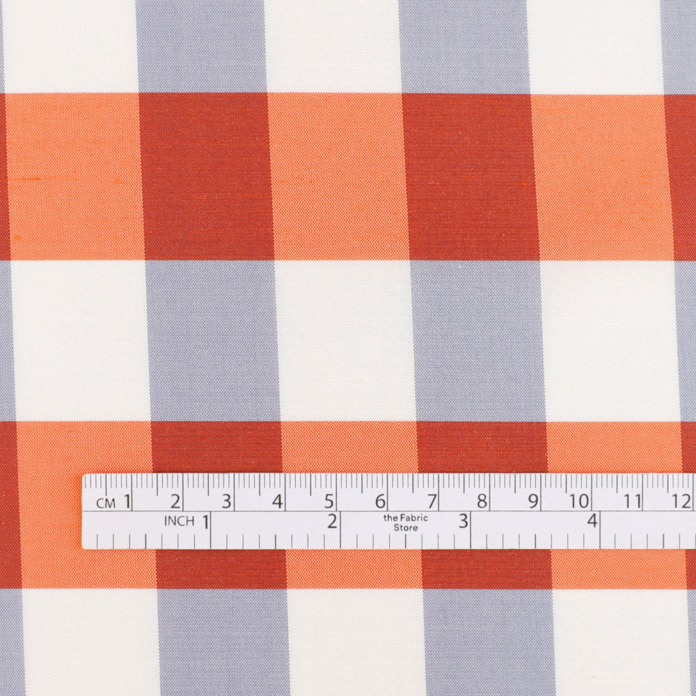 Two Tone Check Silk / Poly Shantung - Tangerine Tango