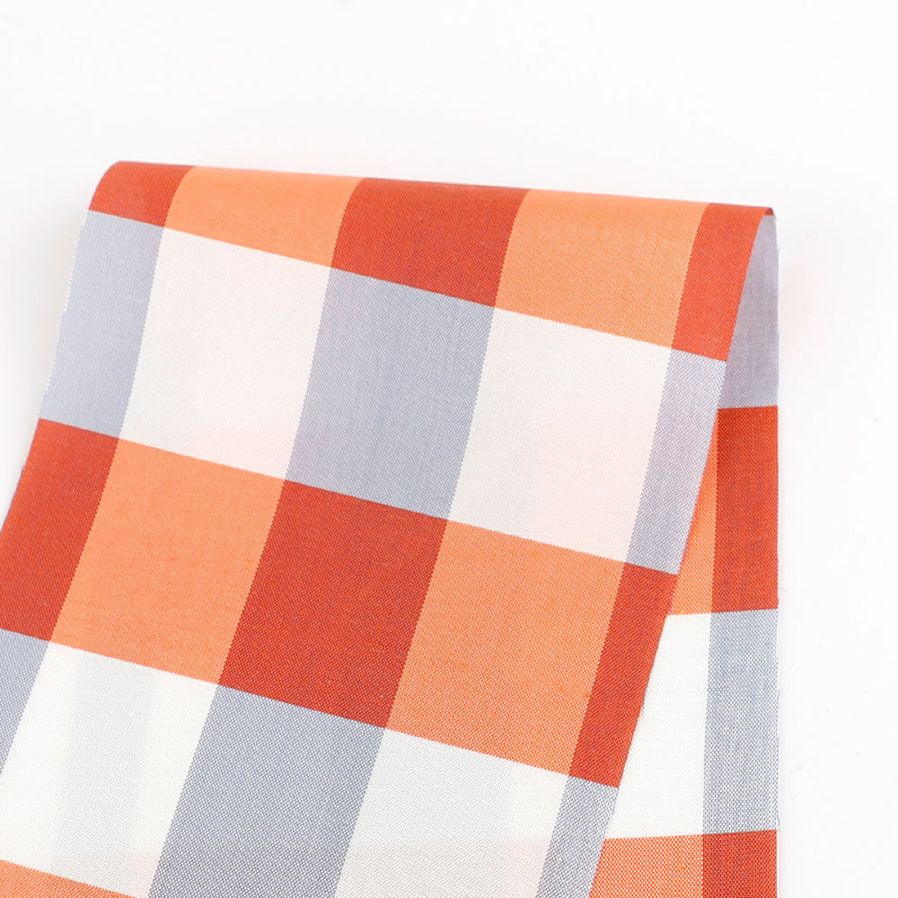 Two Tone Check Silk / Poly Shantung - Tangerine Tango