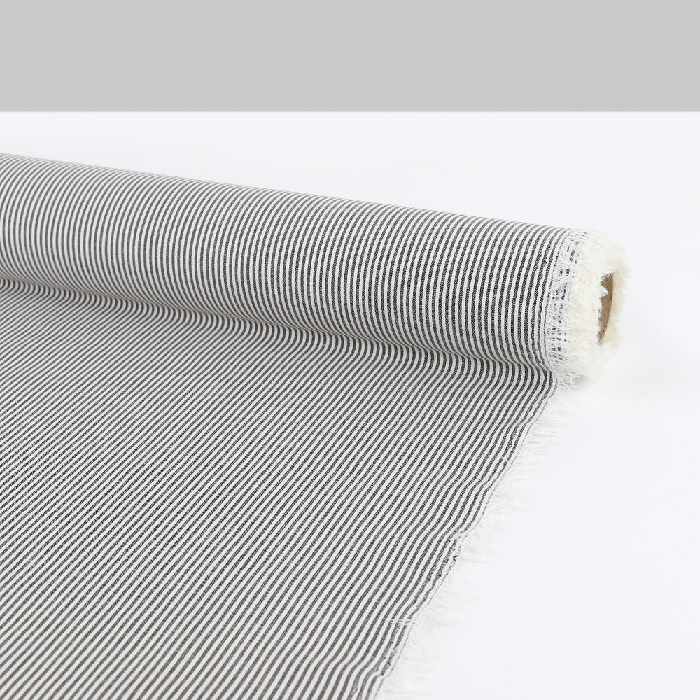 Yarn Dyed Stripe Poly Shirting - Black