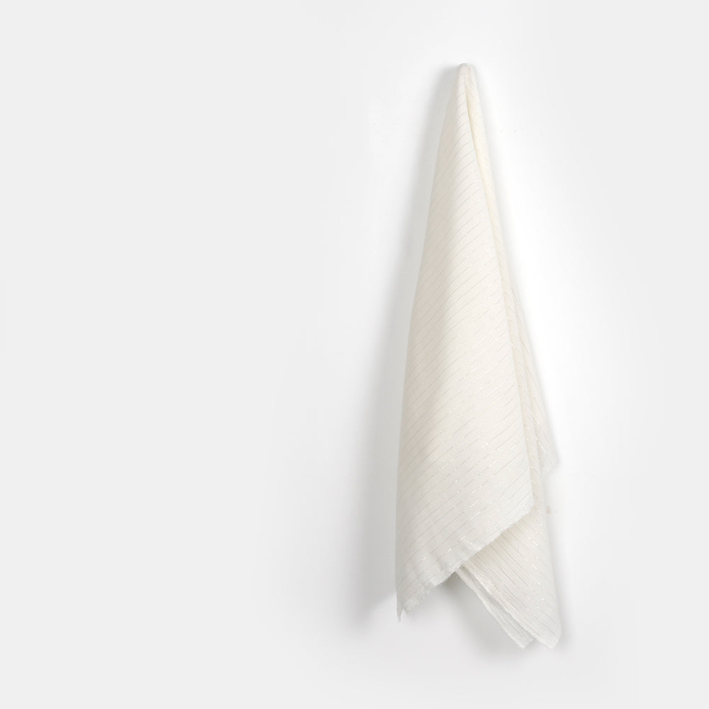 Metallic Pinstripe Cotton Crinkle Gauze - Ivory / Gold
