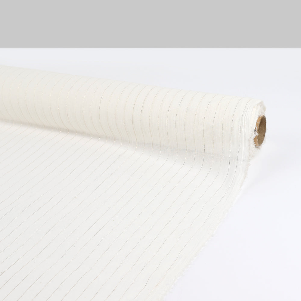 Metallic Pinstripe Cotton Crinkle Gauze - Ivory / Gold