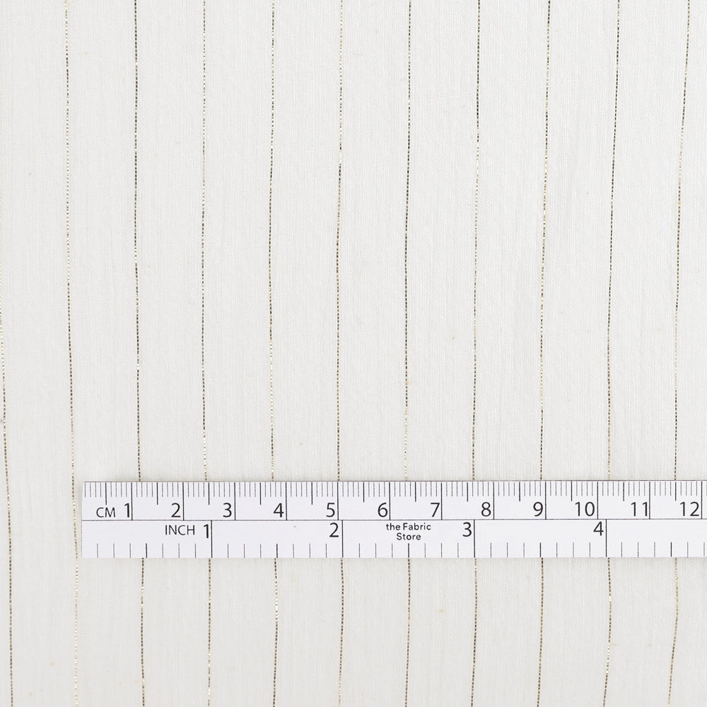 Metallic Pinstripe Cotton Crinkle Gauze - Ivory / Gold