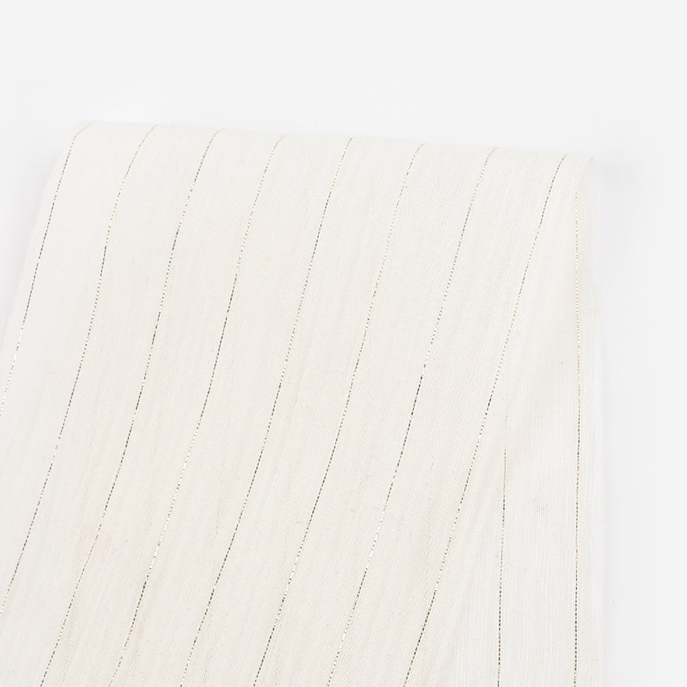 Metallic Pinstripe Cotton Crinkle Gauze - Ivory / Gold