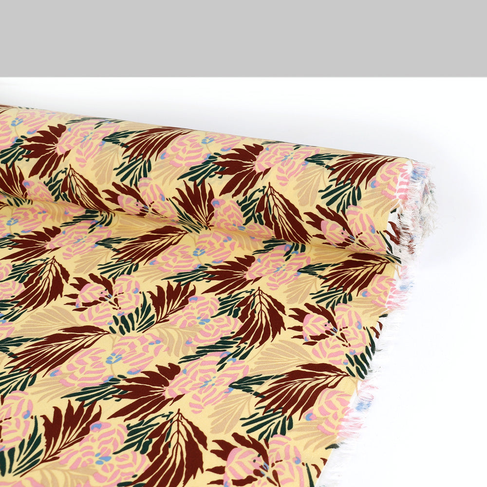 Tropical Leaves Double Georgette - Laguna Yellow