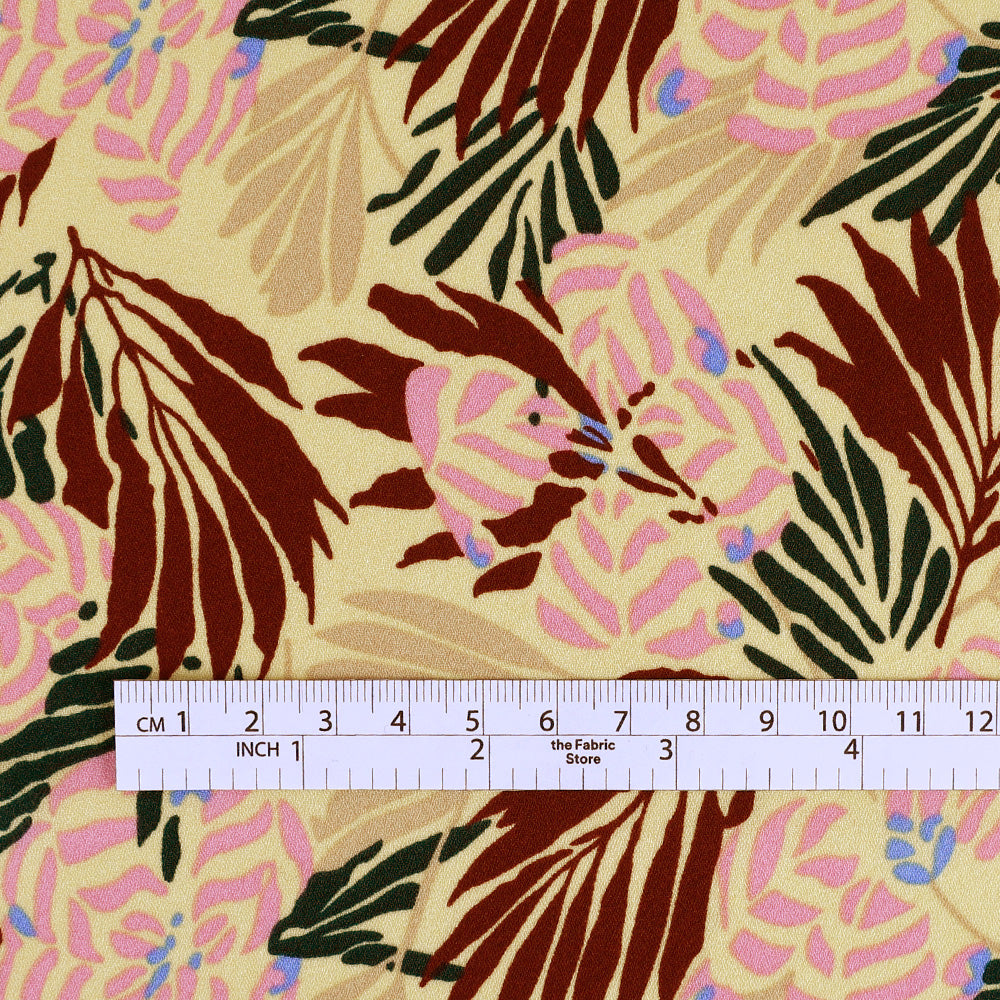 Tropical Leaves Double Georgette - Laguna Yellow