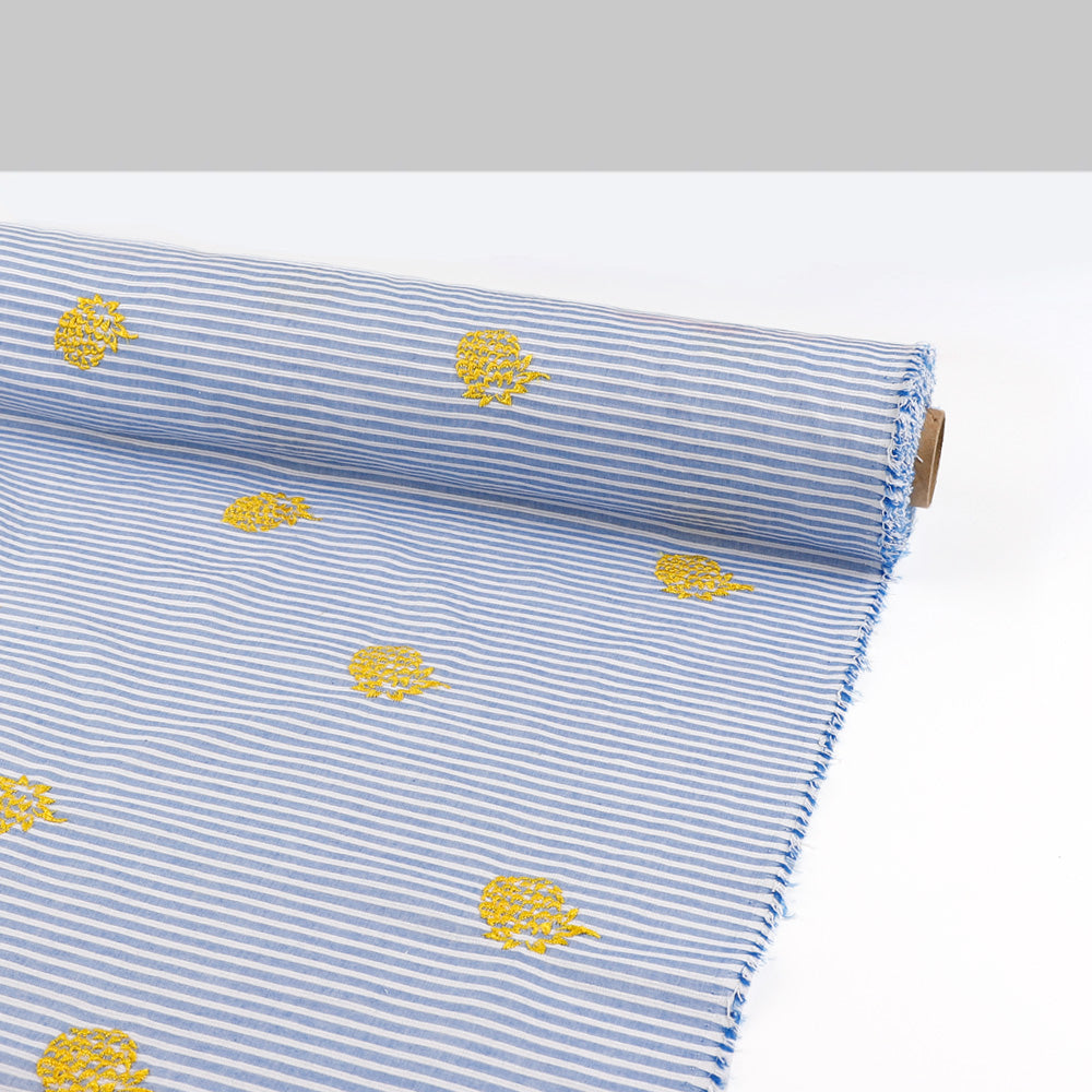 Pineapple Embroidered Stripe Chambray - Blue