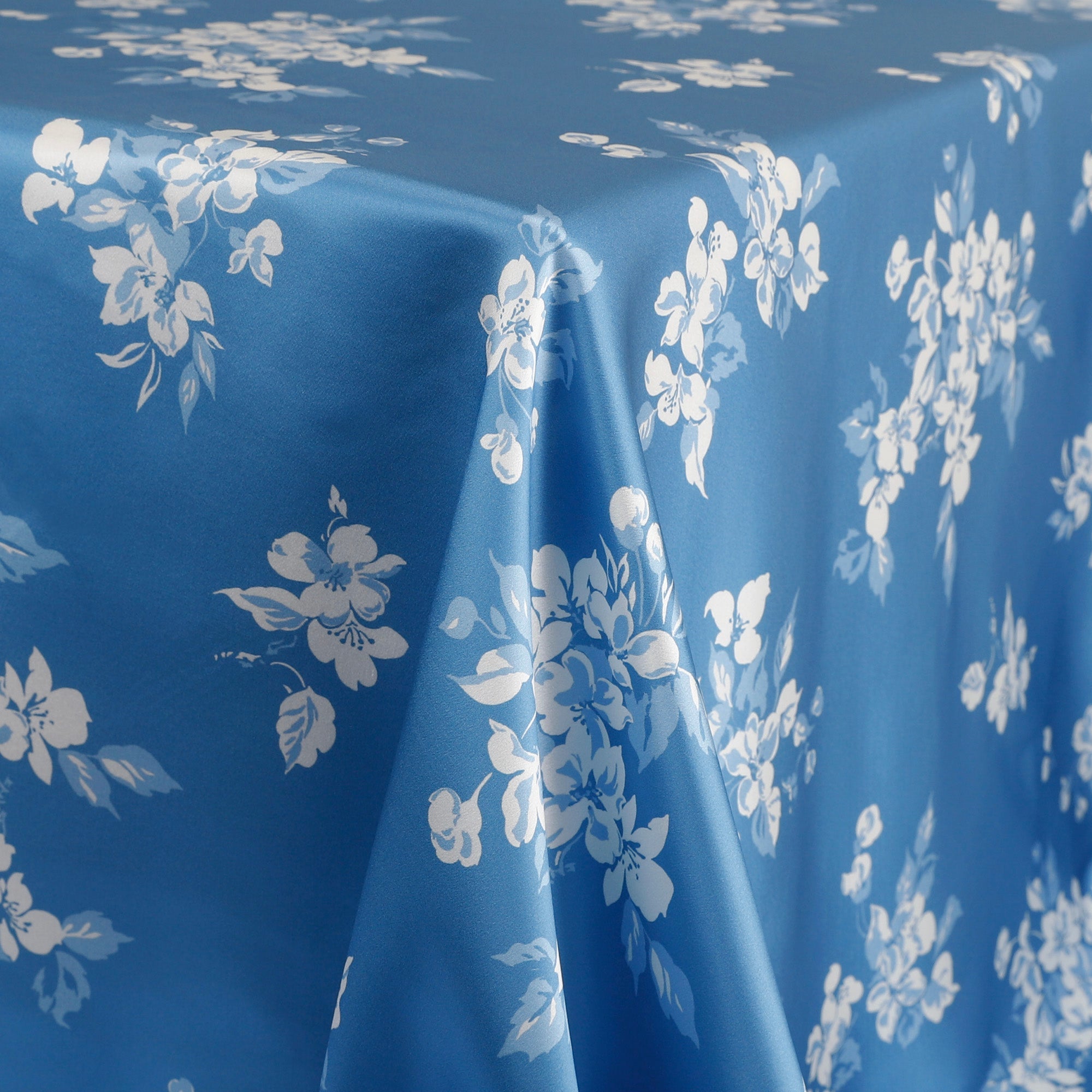 Floral Days Silk Satin - Ivory/Blue