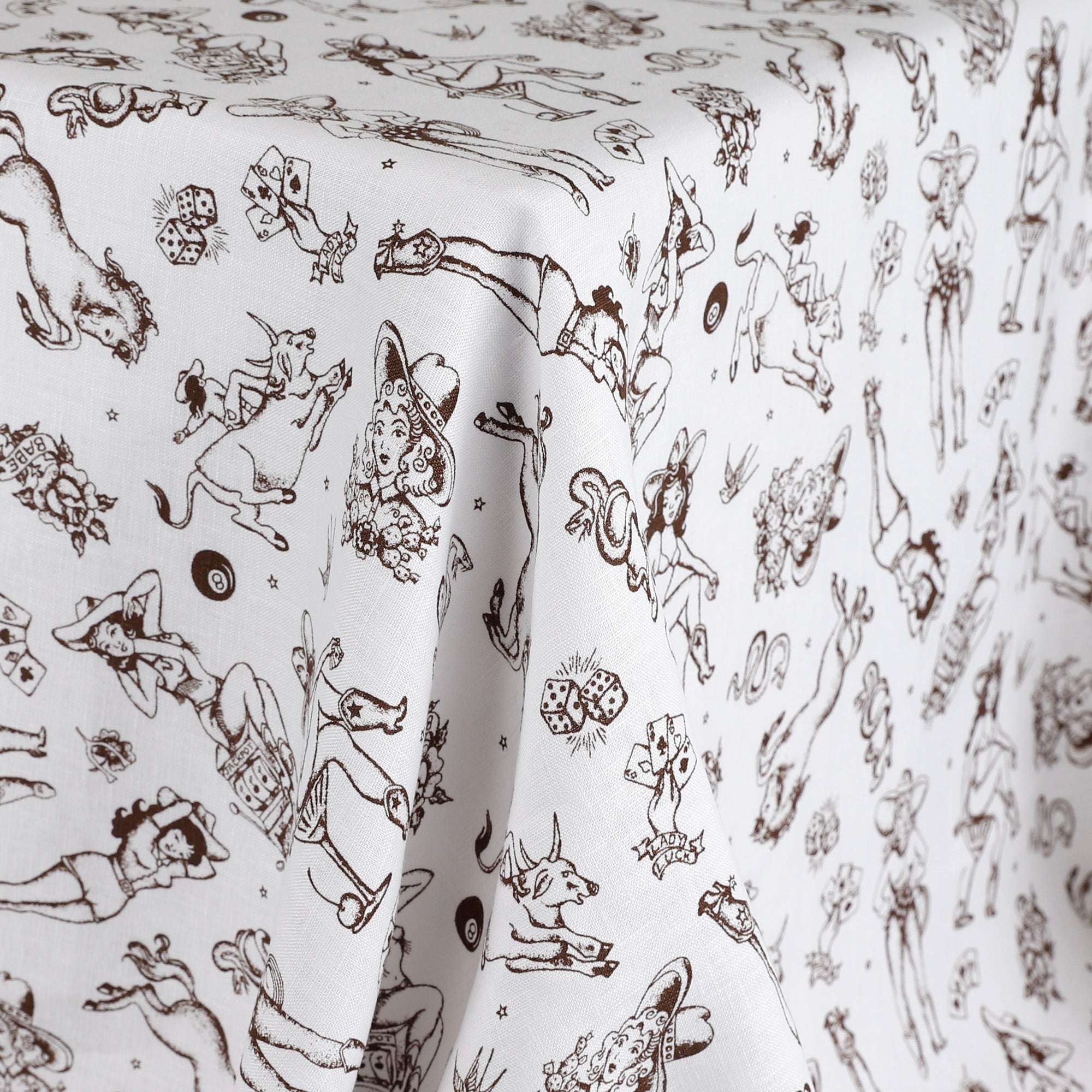 Retro Cowgirl Linen - White/Chocolate