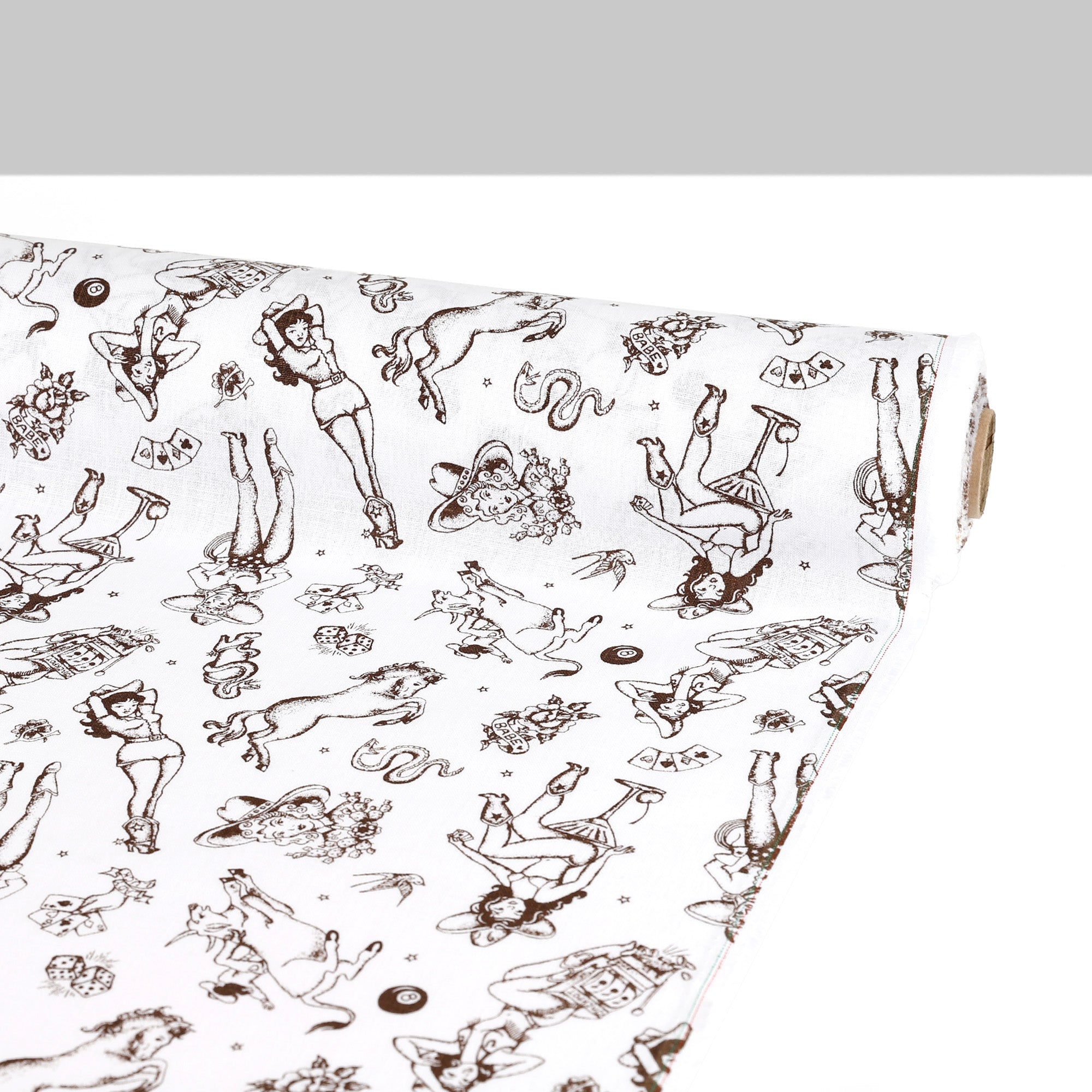 Retro Cowgirl Linen - White/Chocolate