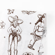 Retro Cowgirl Linen - White/Chocolate