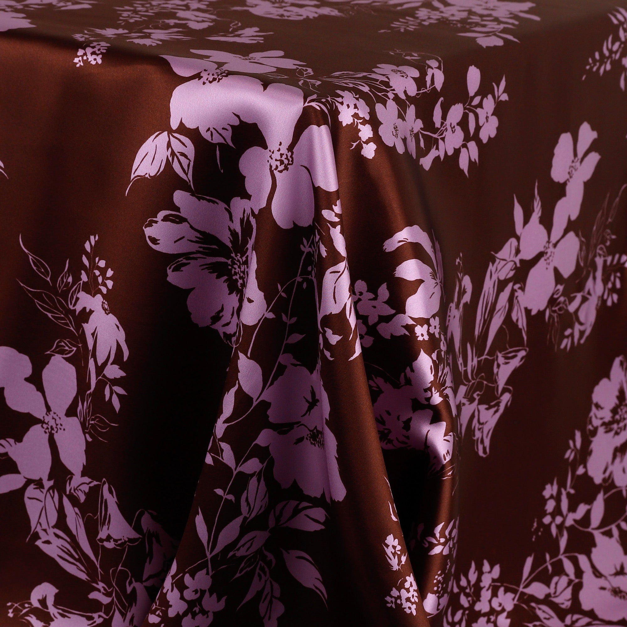 Botanical Silk Satin - Chocolate/Lilac