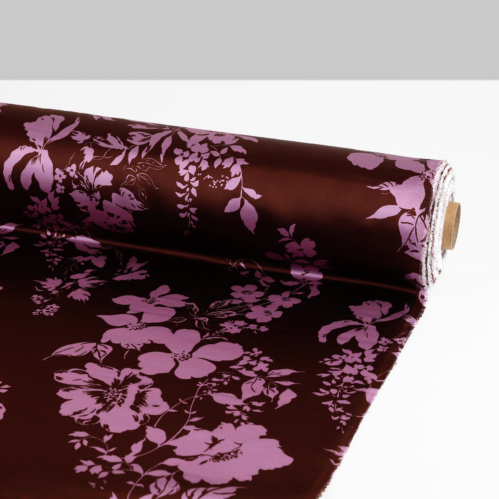 Botanical Silk Satin - Chocolate/Lilac