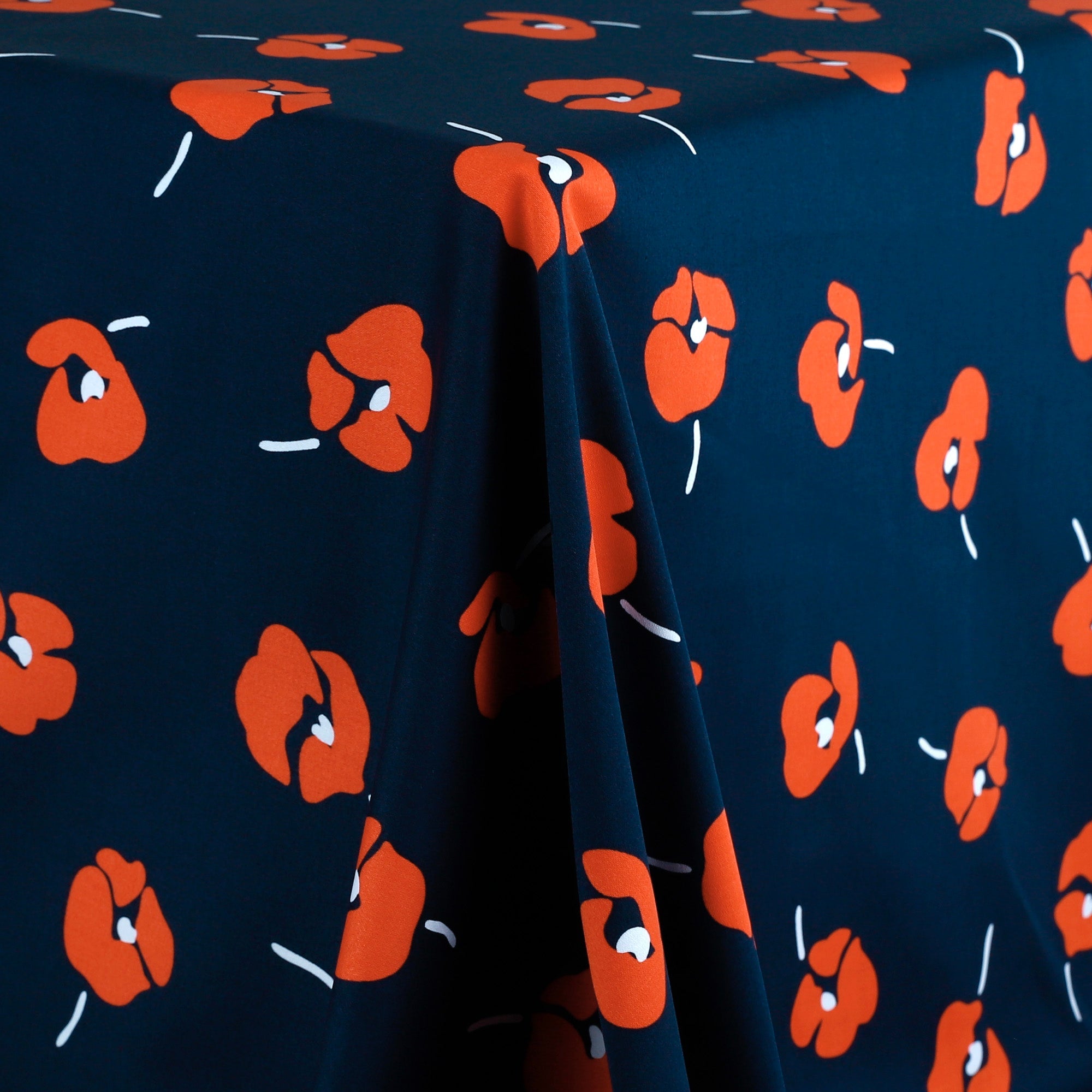 Poppy Stretch Cotton Sateen - Navy/Red
