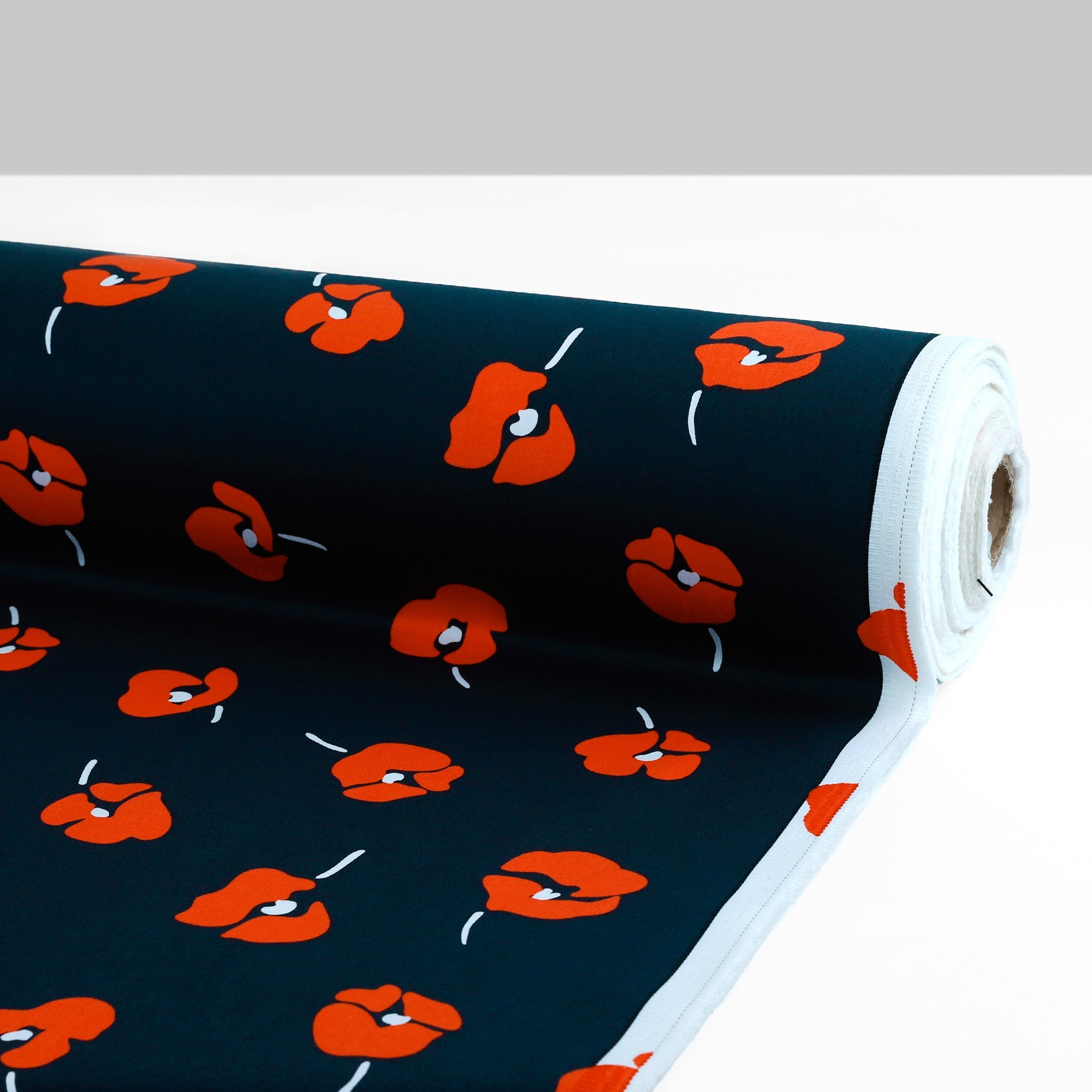 Poppy Stretch Cotton Sateen - Navy/Red