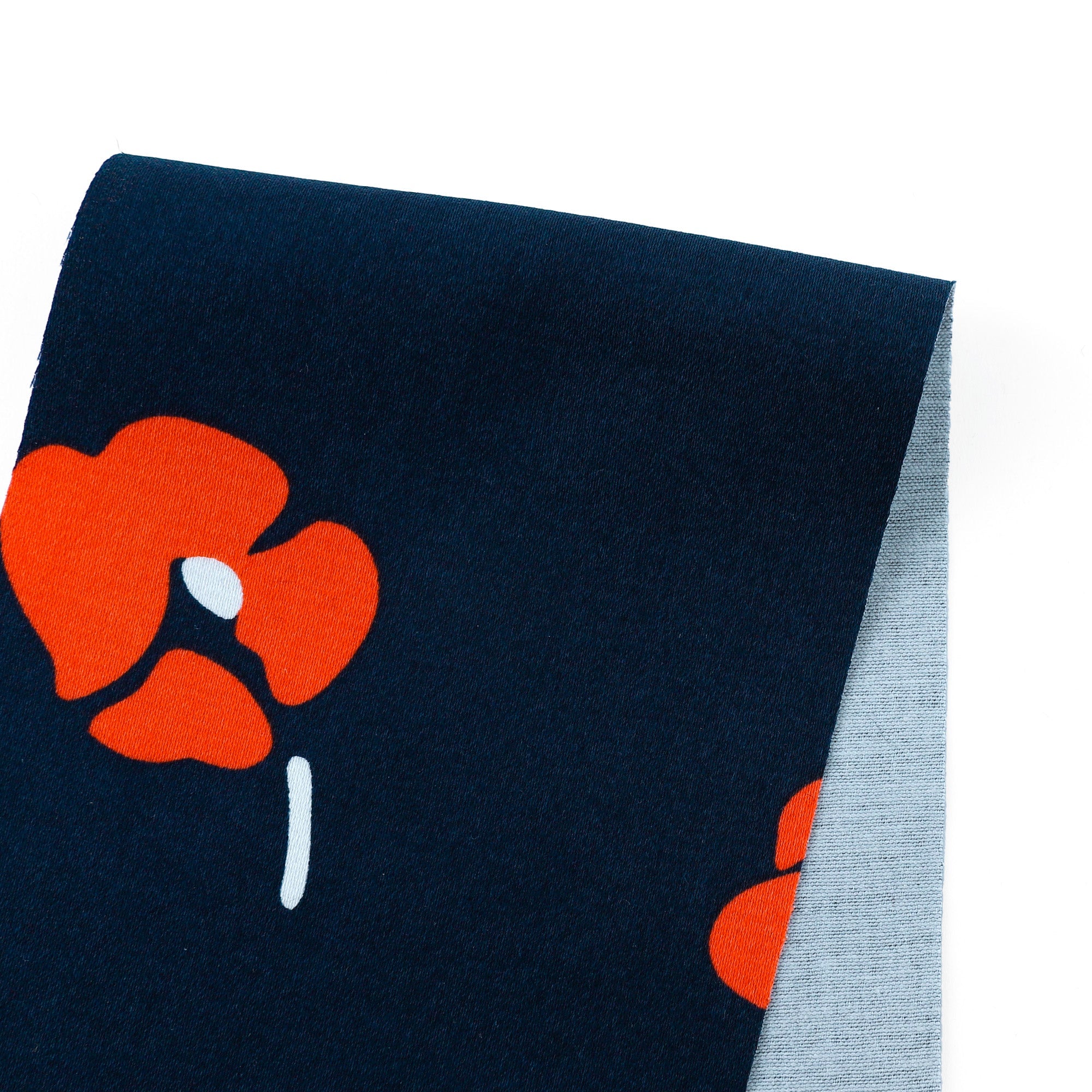 Poppy Stretch Cotton Sateen - Navy/Red