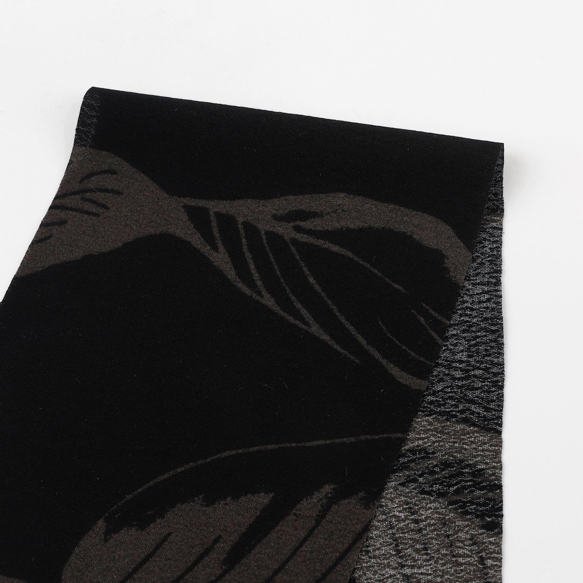 Leafy Viscose Crepe - Slate/Black