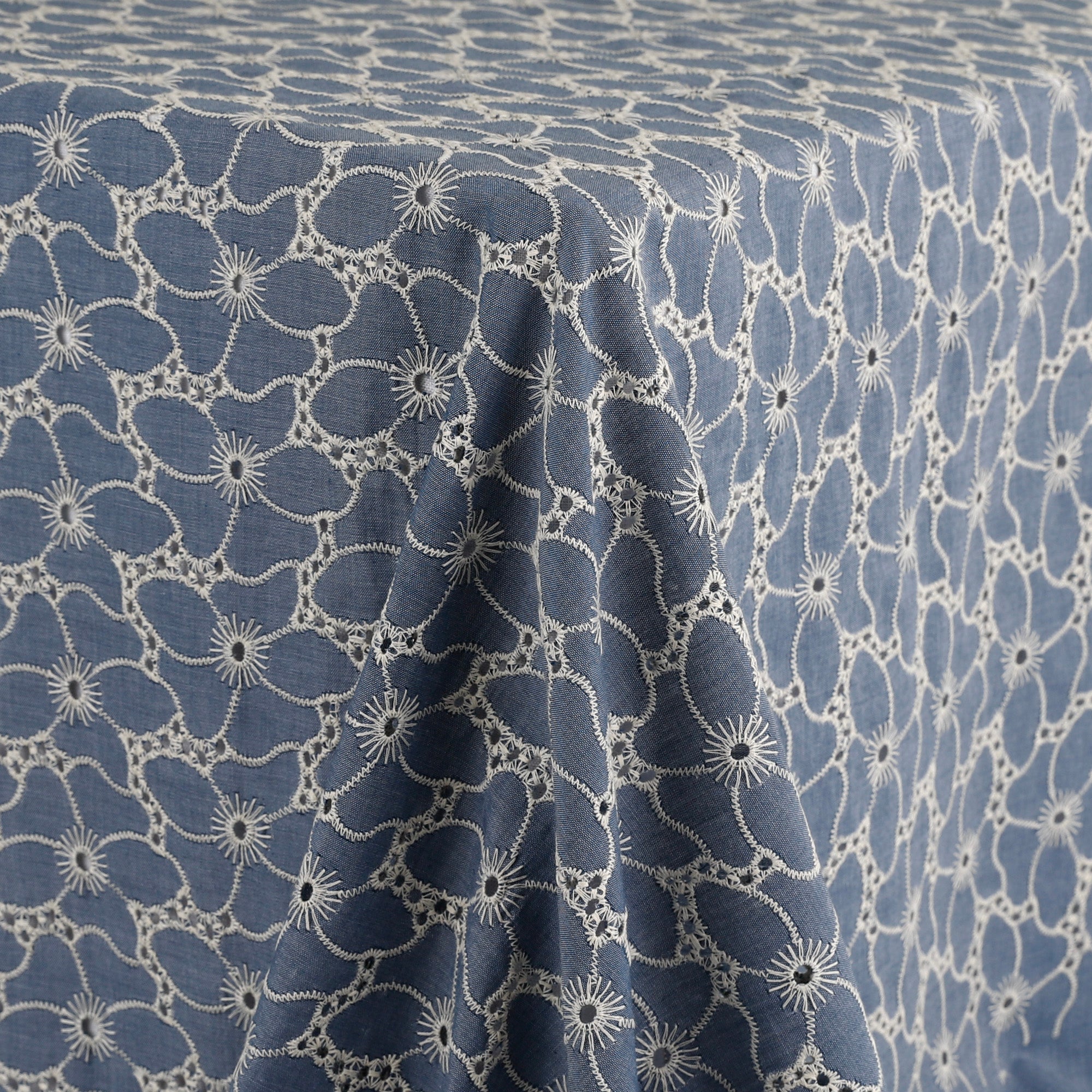 Daisy Broderie Anglaise - Blue Chambray