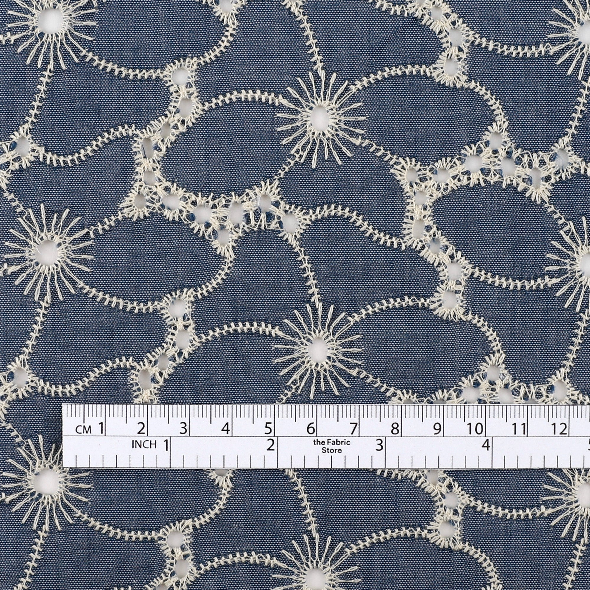 Daisy Broderie Anglaise - Blue Chambray