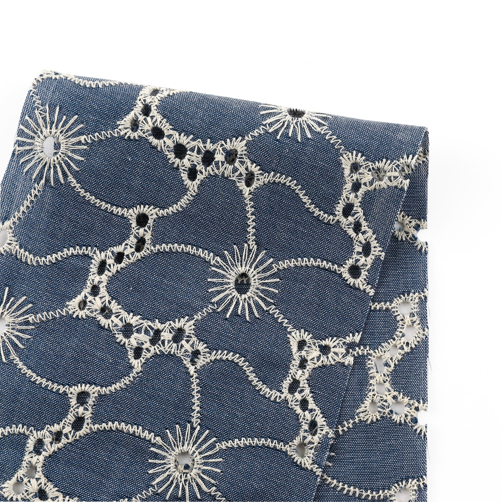 Daisy Broderie Anglaise - Blue Chambray