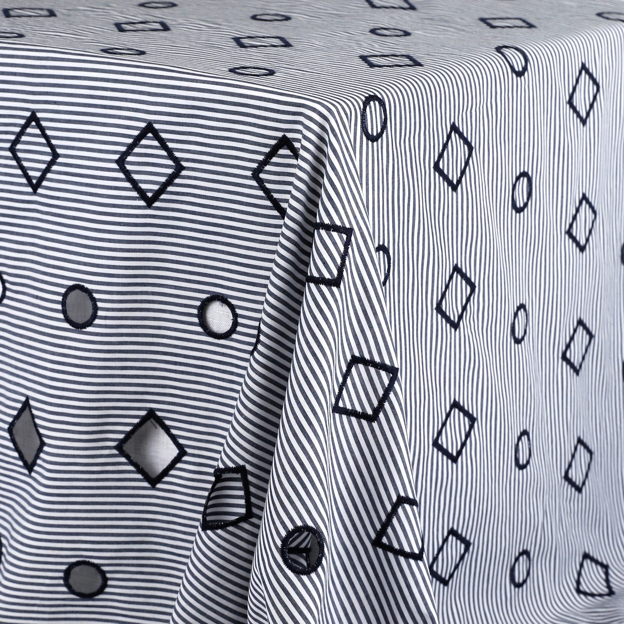 Embroidered Cotton Stripe - Navy Shapes