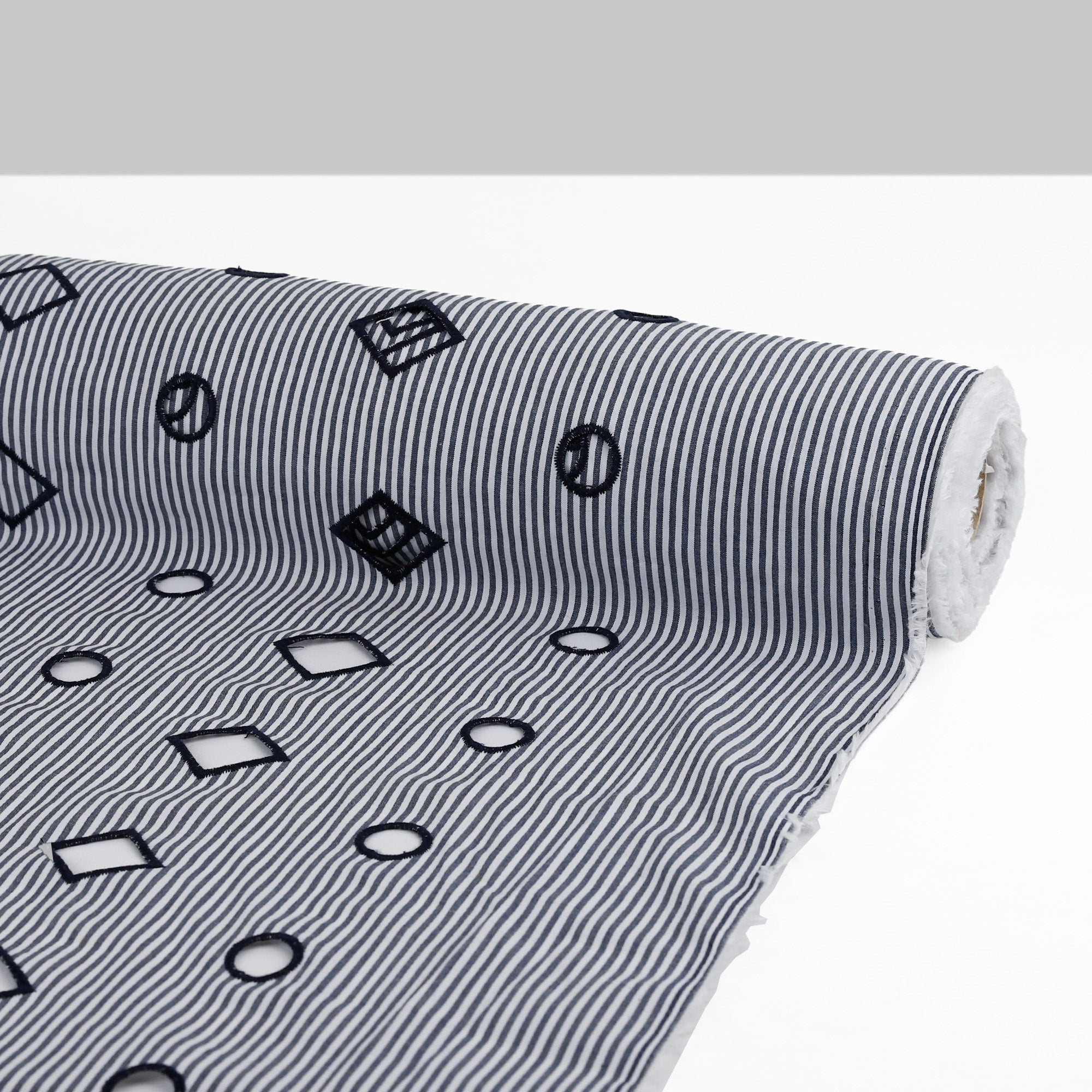 Embroidered Cotton Stripe - Navy Shapes