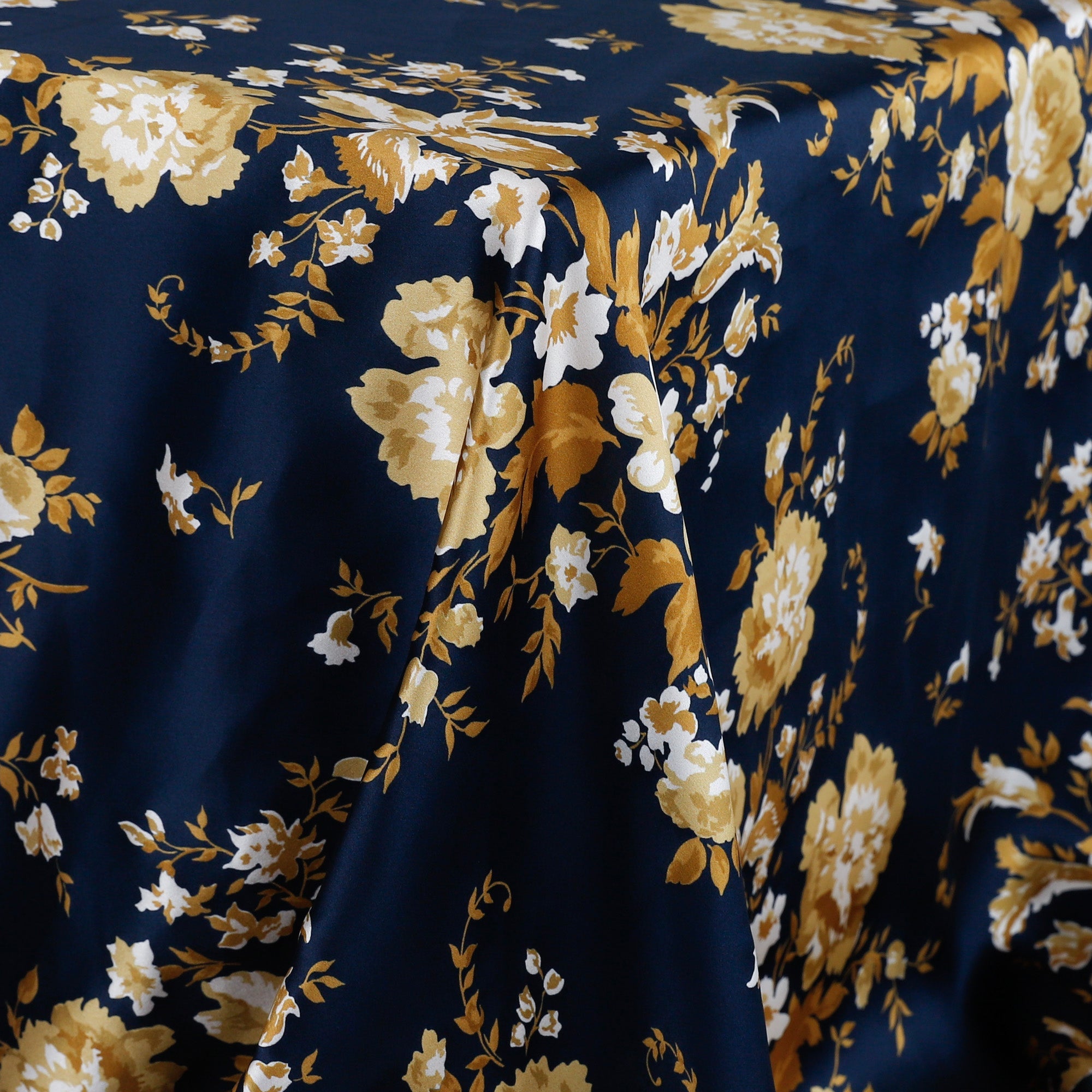 Night Blooms Silk Satin - Navy/Gold