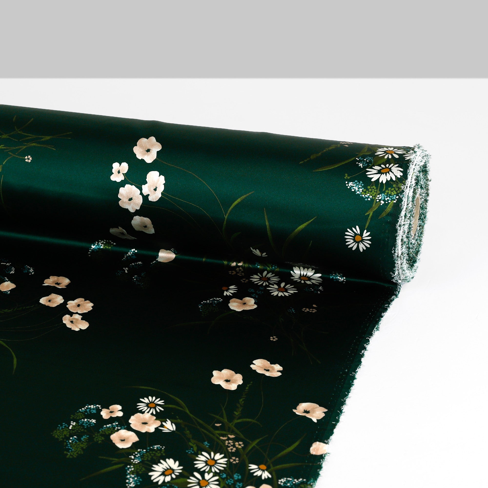 Meadow Blooms Silk Satin - Emerald