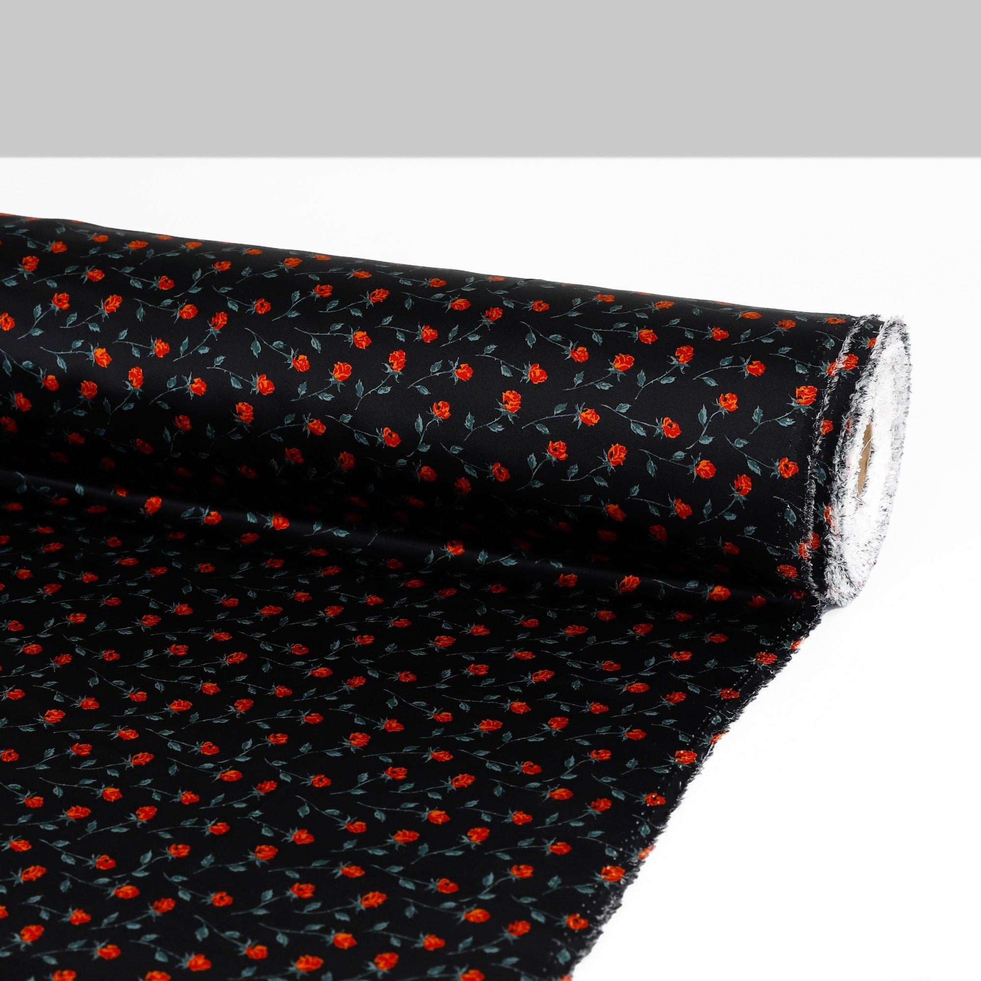 Mini Rose Silk Satin - Black Floral