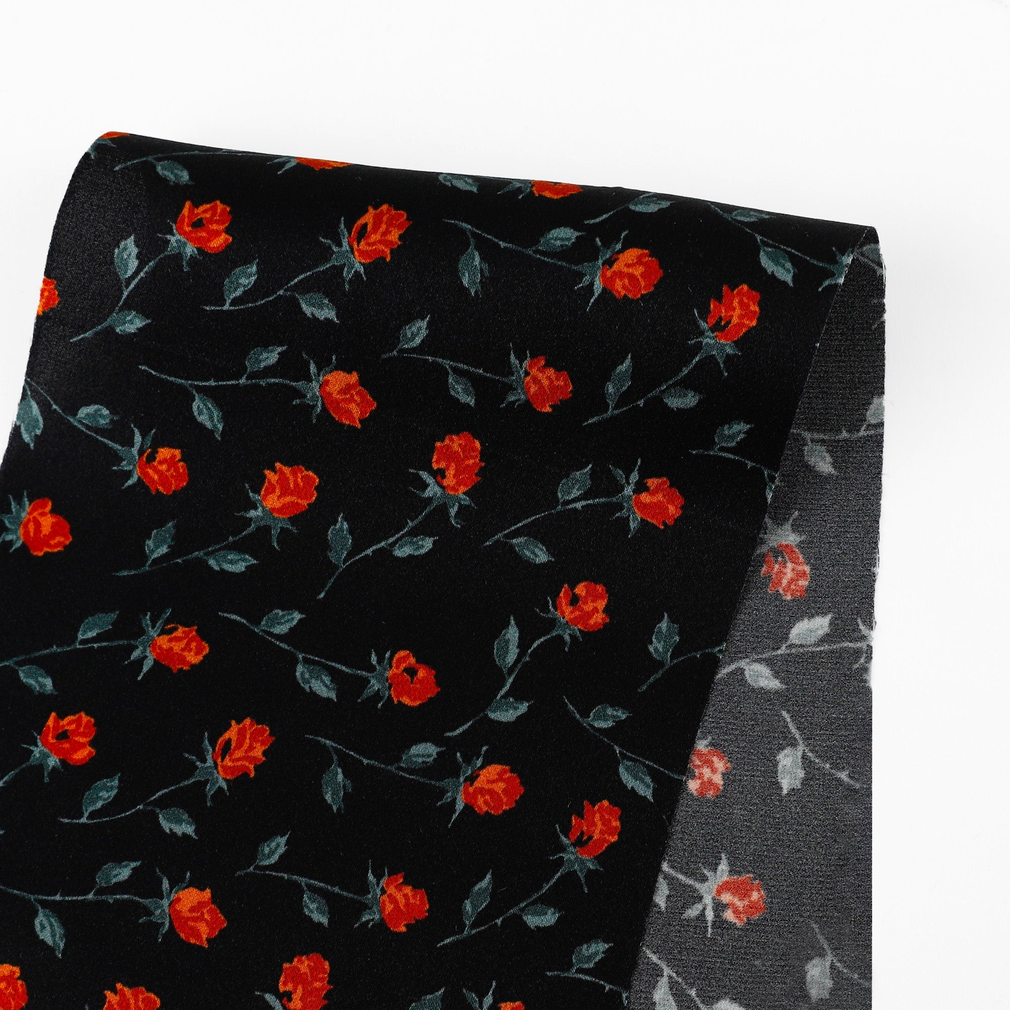 Mini Rose Silk Satin - Black Floral